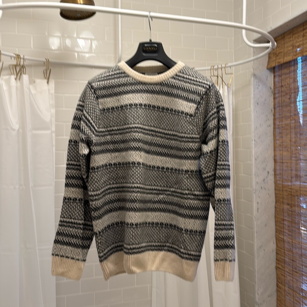 Sunspel - Men’s Lambswool Fair Isle Jumper in Ecru